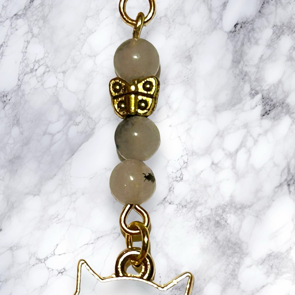 Hand Crafted Earring Cats Tourmaline Quartz Kitty White Butterfly Pierced - Picture 8 of 8
